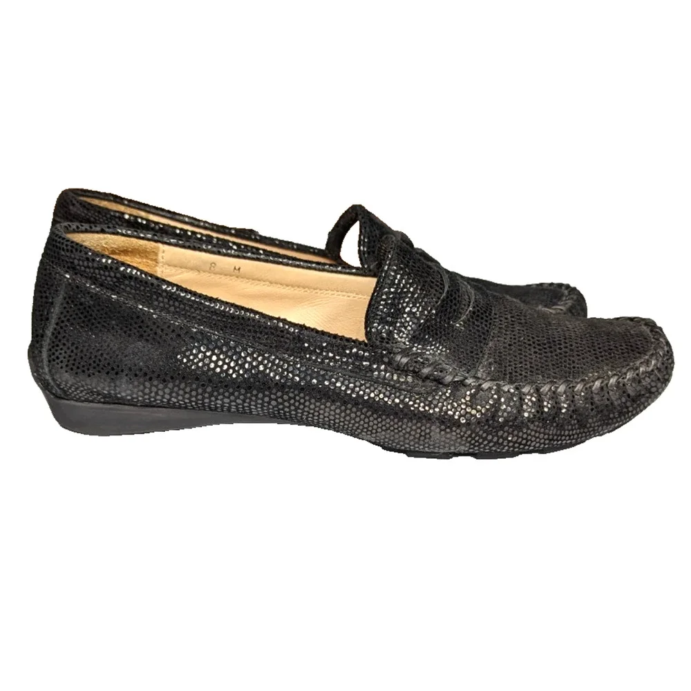 Vaneli Womens Black Glossy Embossed Faux Snakeskin Suede Slip On Penny Loafers 8